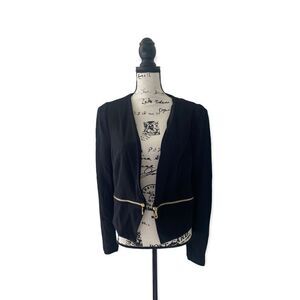 Philosophy Black Open Front Blazer Women’s Medium | Gold Zip Detail Tailored Jac